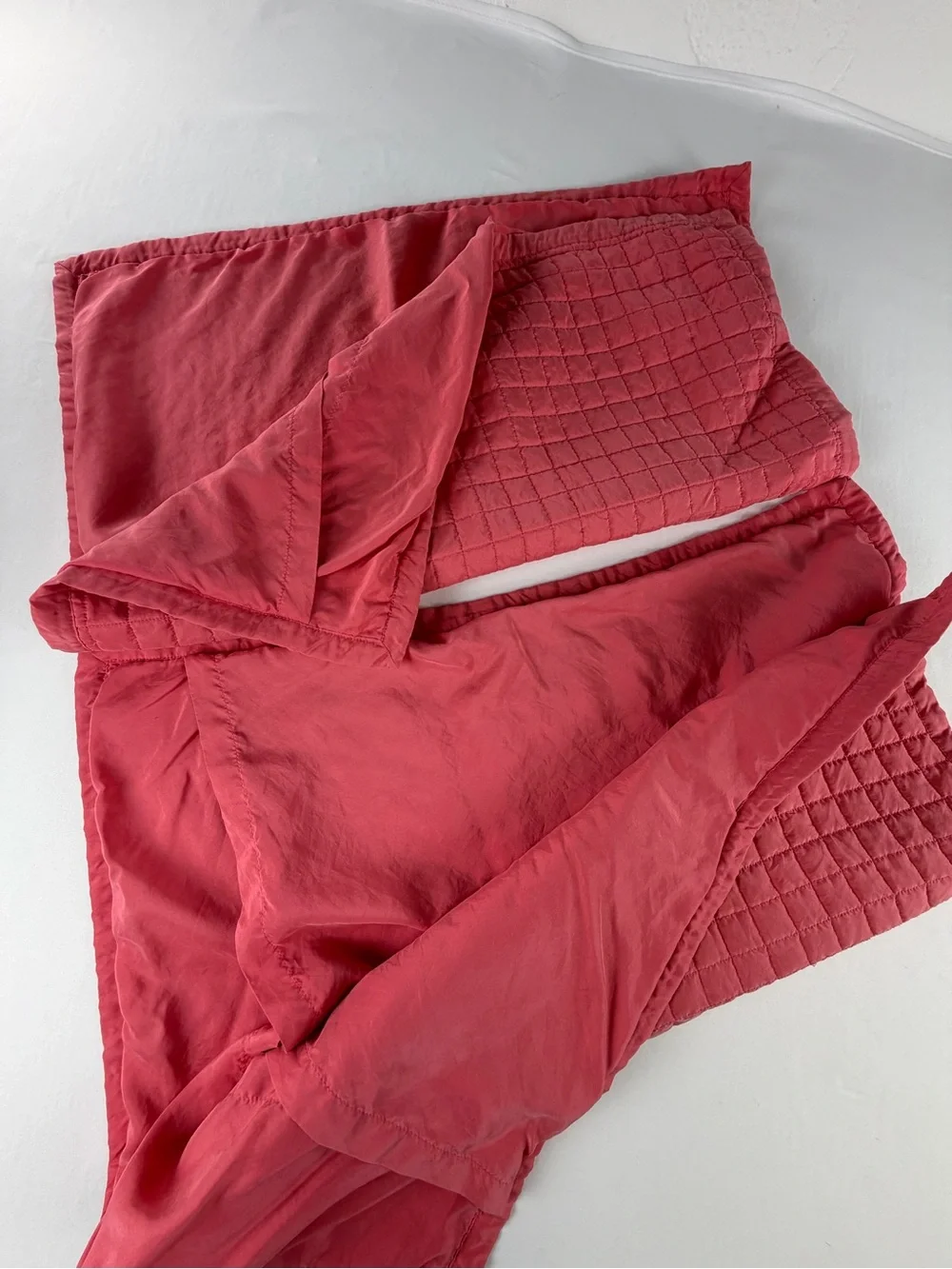 2 - Pair Ann Gish Quilted Euro Pillow Shams in Coral Pink 100% Washable Silk